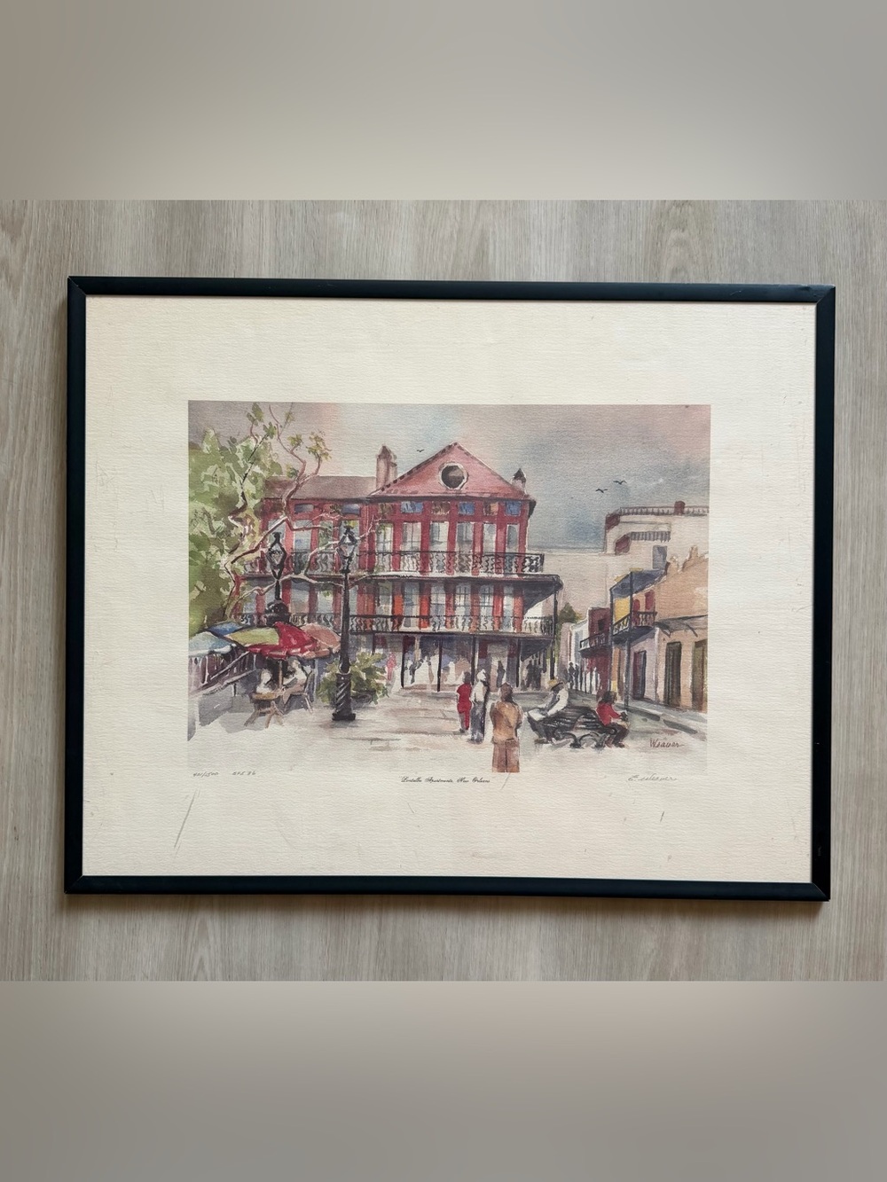 Vintage New Orleans French Quarter Art Print Signed By Artist E. Weaver 80s